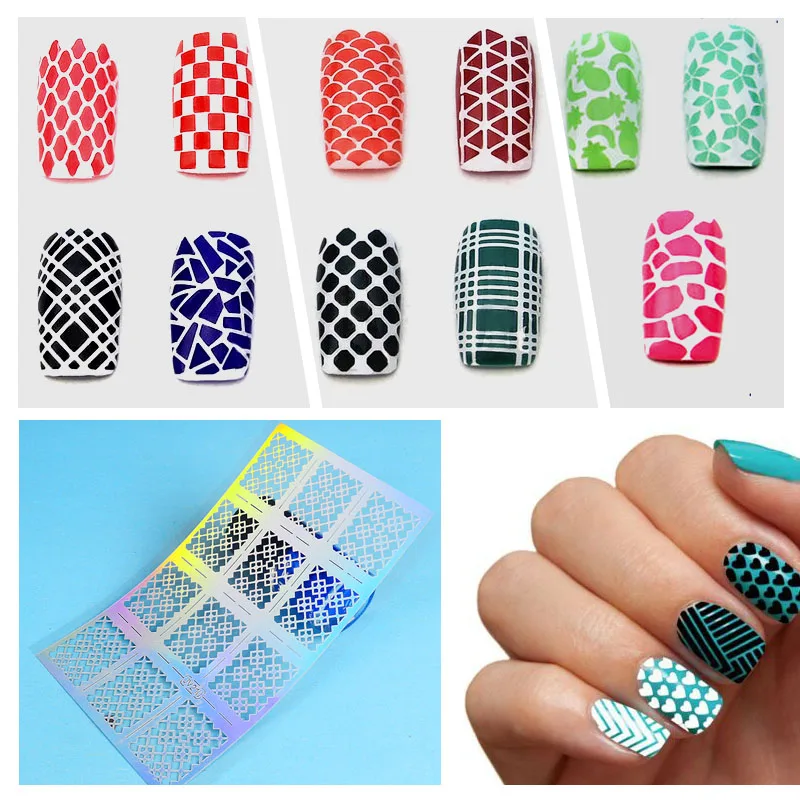 

YZWLE 12 Tips/Sheet Laser Nails Vinyls Nail Art Nails Stencil Nail Art Hollow Stickers Decoration Tools Accessories