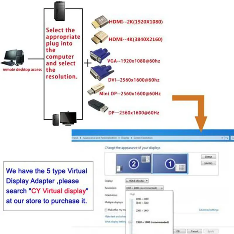 non-brand Sharplace VGA Virtueller Display-Adapter VGA RGB Monitor Dummy-Stecker für Monitor Display Höchste Auflösung bis 1920x1080 