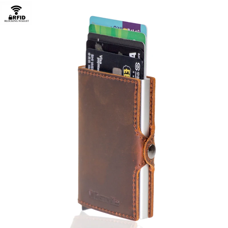 VM FSAHION KISS натуральная кожа RFID Блокировка минимализм кошельки автоматический всплывающий мини карточный кошелек кожаный бумажник карты Cardholde