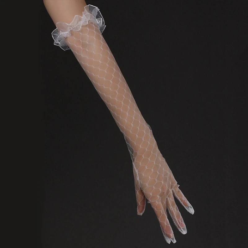 Женские кружевные свадебные длинные перчатки длиной до локтя, свадебные аксессуары, белые бежевые Свадебные перчатки для невесты