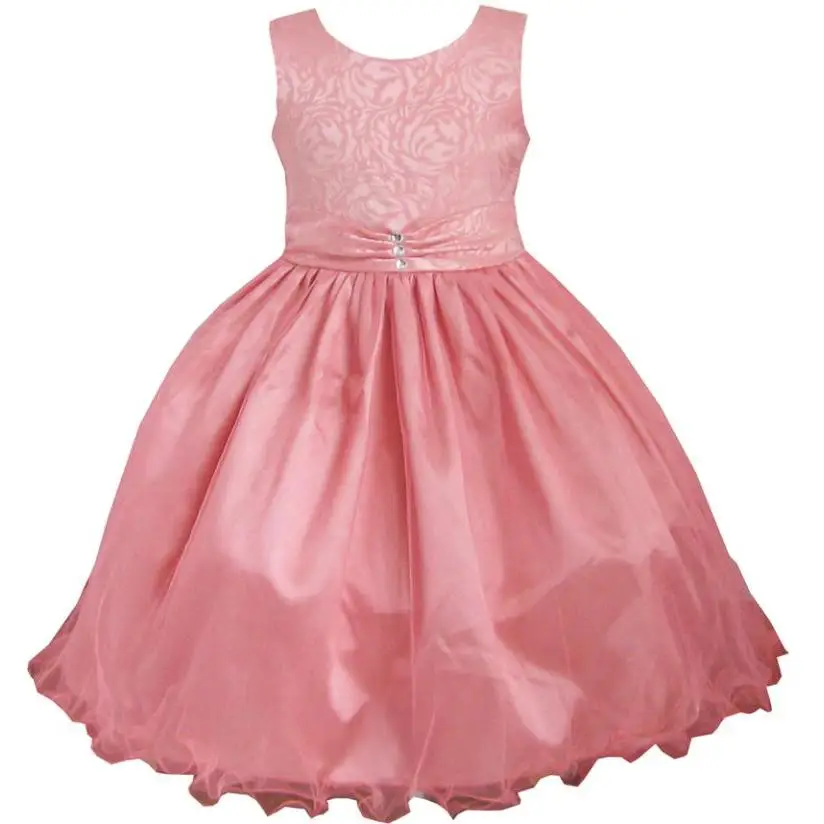 Flower Girl Dress Coral Multi-layers Diamond Pageant Wedding Kids Boutique 2020 Summer Princess Party Size 2-12 Carnival | Детская