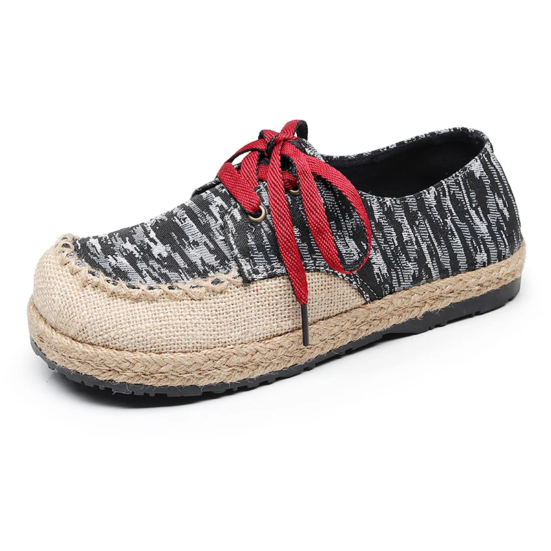 Veowalk/Harajuku/Женская обувь ручной работы на плоской подошве со шнуровкой из льна и хлопка; женские повседневные Эспадрильи с геометрическим узором; кроссовки