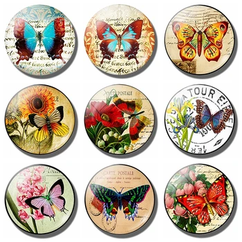 

Colorful Butterflies Flower Fridge Magnet 30 MM Butterfly Glass Refrigerator Magnetic Holder Home Decor Kitchen Accessories
