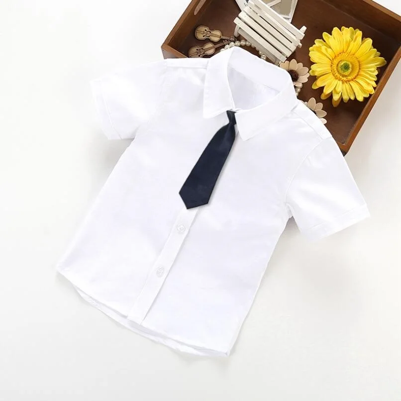 Детские костюмы; одежда для малышей; коллекция года; летние школьные рубашки для мальчиков; белая рубашка с короткими рукавами и отложным воротником для мальчиков; топы для детей