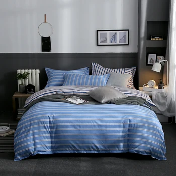 

Blue stripe 3/4pcs Bedding Sets simple Duvet Cover Bed Sheets Pillowcases twin full queen king Comforter cover luxury bedclothes