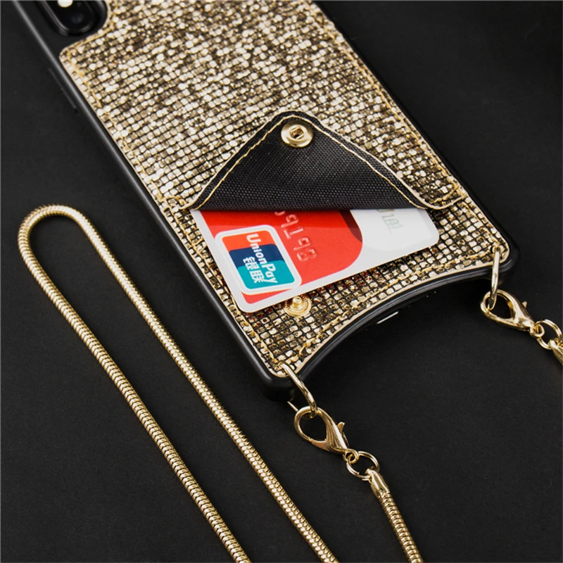 Fashion Rhinestone series lanyard disassemble dual-use phone case with Card package For iPhone 8 7 6 6S Plus X XS XR Max | Мобильные