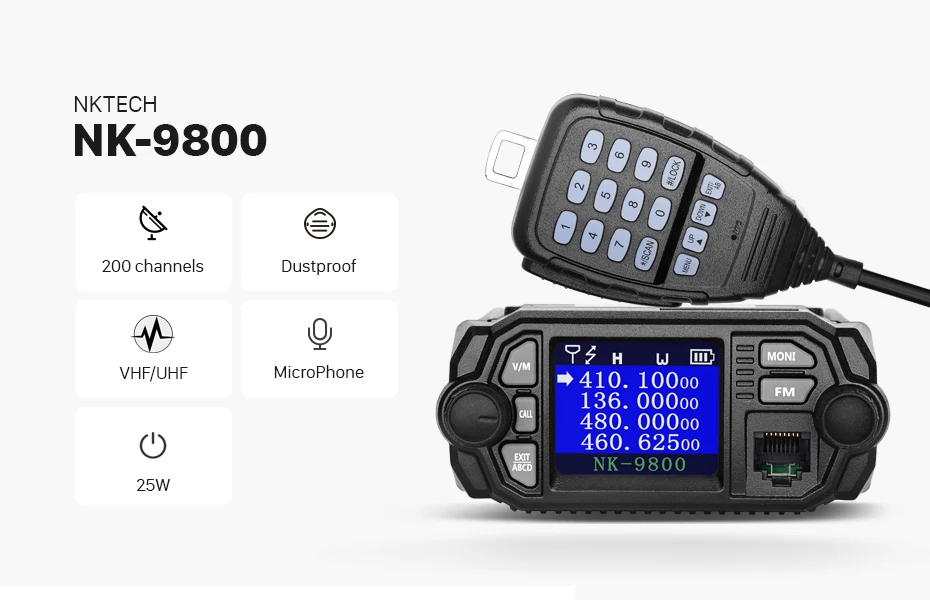NKTECH Автомобильный багажник мобильное радио FM приемопередатчик NK-9800 мини двухдиапазонный дисплей четырехдиапазонный режим ожидания 5 тон 2 тон ANI DTMF 25 Вт УКВ 20 Вт UHF