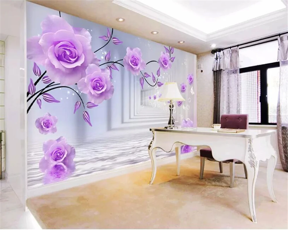 beibehang Custom 3D photo wallpaper 3D stereo purple rose painting living room bedroom TV background wallpaper for walls 3 d