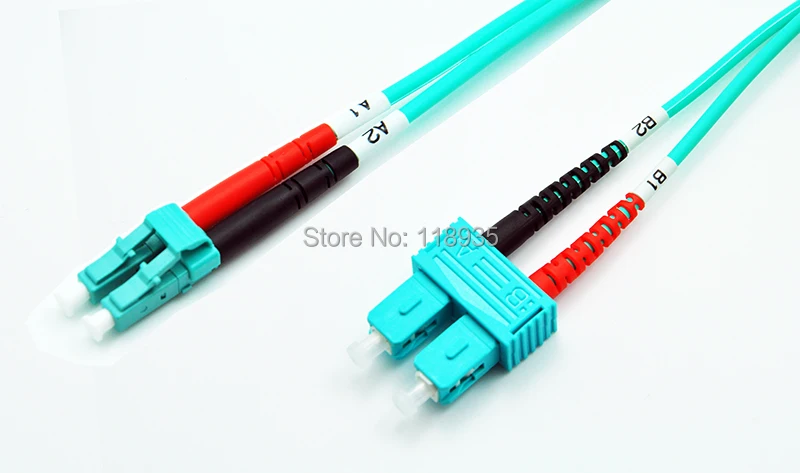 

(2pcs/lot) LC-SC Multimode OM3 Fiber Optic Cable Patch Cord, Duplex, Color Aqua, 1m to 10m
