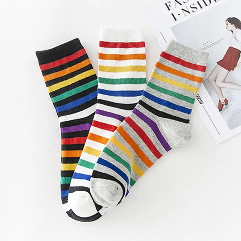 Новые унисекс радужные полосатые узорные смешные короткие носки женские классные хлопковые носки Harajuku женские Модные Цветные счастливые н...