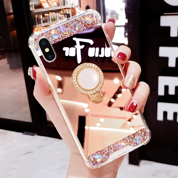 

Luxury Soft Mirror Case For iphone X XS MAX XR 8 Plus 7 7 Plus , Drop Protect Case Ring Stand For iPhone 6 6S Plus 5 5S SE Case