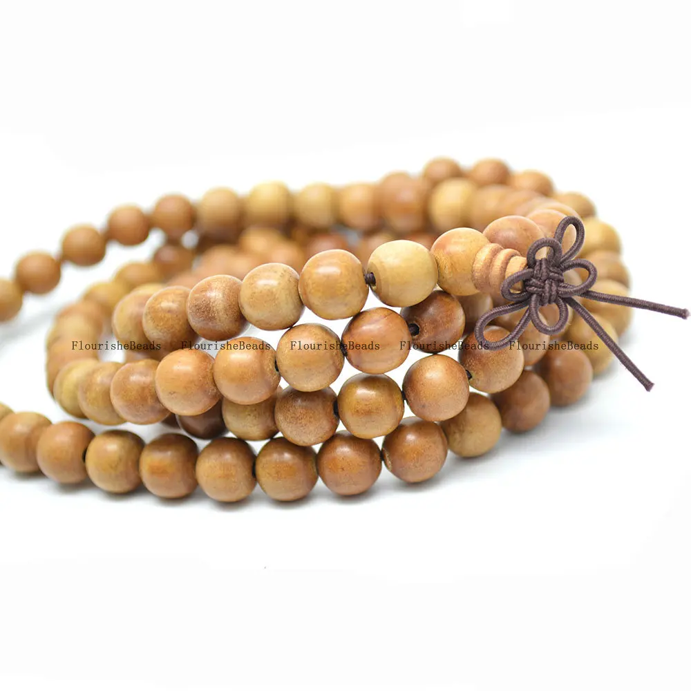 

5pc Yellow Color Grass Rosewood 8mm Wood Round Beads 108 Prayer Mala Necklace Jewelry