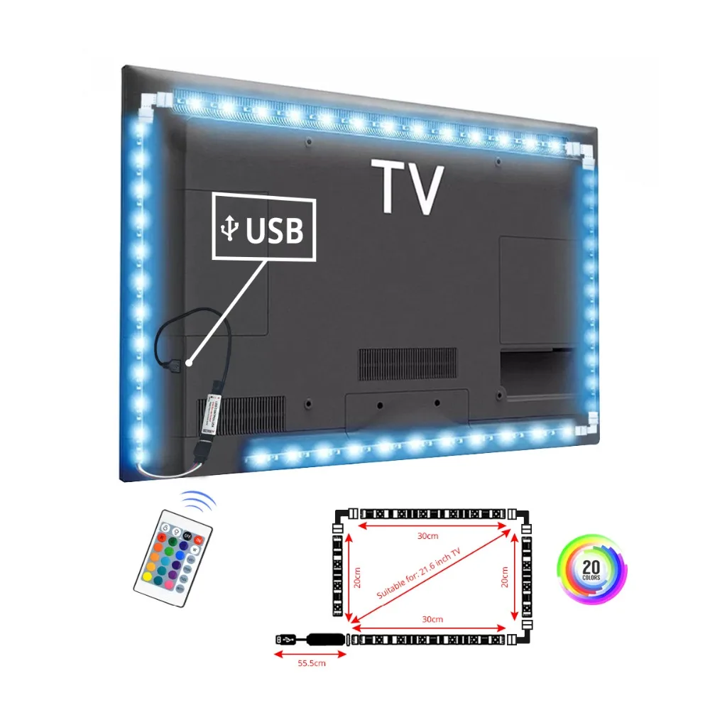 Изменение цвета RGB светодиодные фонари USB+ разъем гибкая лента лампа для кухни шкаф книжный ТВ фоновое украшение 5050 SMD