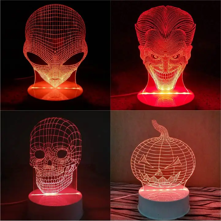 3D светодиодная цветная Ночная лампа Каратель с черепом разноцветная светящаяся