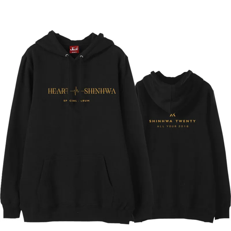 Kpop SHINHWA мифологический альбом сердце периферийная поддержка песни тот же абзац толстовки Свободная Толстовка - Цвет: Черный