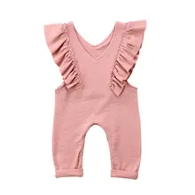 Summer Kids Baby Girl Cotton Knitted Pleated Ruffles Sleeveless Romper Princess Sunsuit Overalls Jumpsuit Long Trousers Clothes