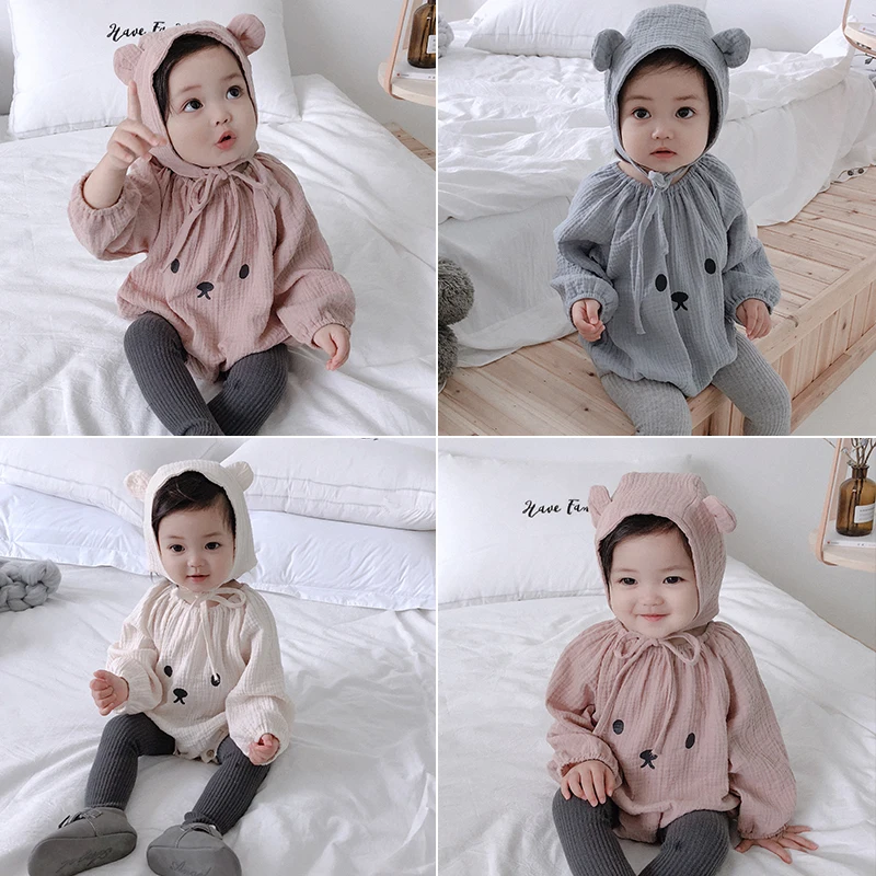 

Girls baby autumn new cartoon triangle romper baby newborn hooded hats jumpsuit