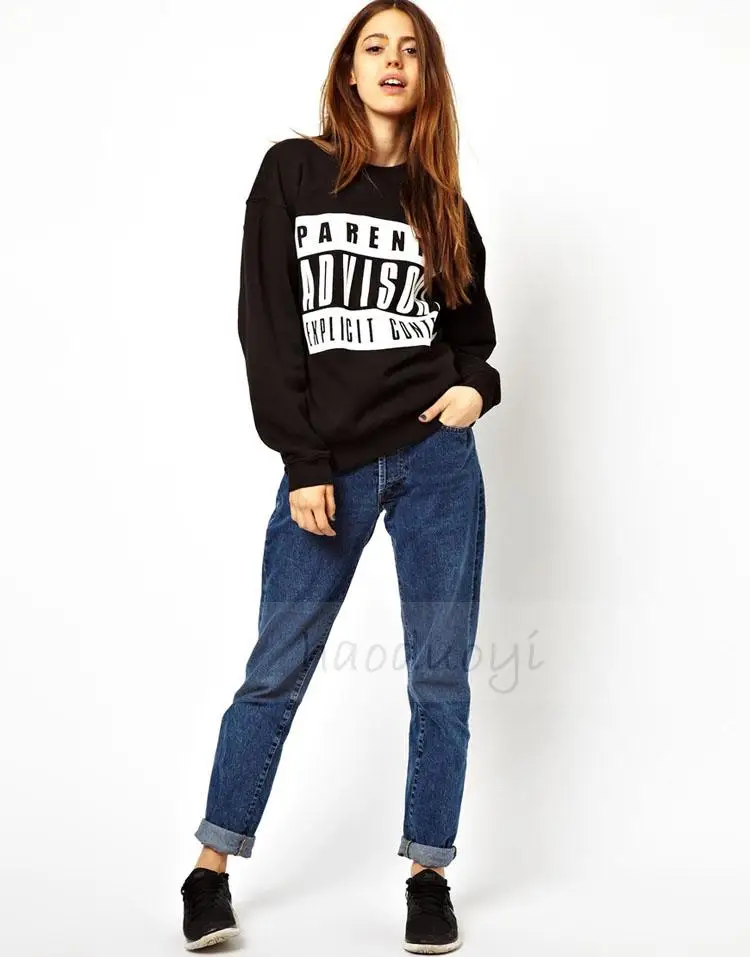 moda mujeres camiseta Parental Advisory EXPLICIT carta impreso sudadera pullover chándales de deporte casuales|sweatshirt owl -