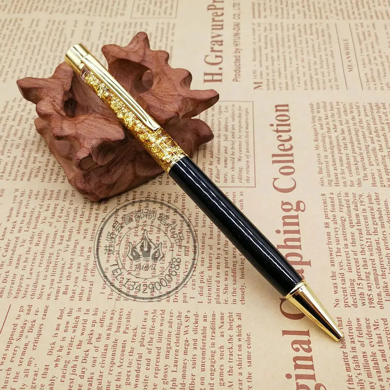Мини металлическая медная шариковая ручка Роскошная латунная Золотая фольга Шариковая ручка Серебряная пенальти карандаш офисный школьный принадлежности для письма 1,0 мм - Цвет: Черный
