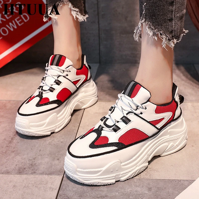 

HTUUA Autumn Chunky Sneakers Women Casual Shoes Comfortable Breathable Mesh Platform Shoes Woman Trainers chaussure femme SX3041