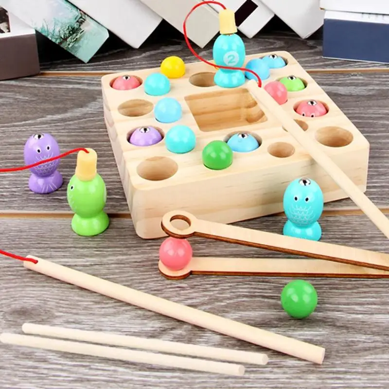 Kids Preschool Wooden Toy Ball Montessori Clip Beads Fishing Early Learning Toys Educational Toys For Children Birthday Gifts - Цвет: Многоцветный