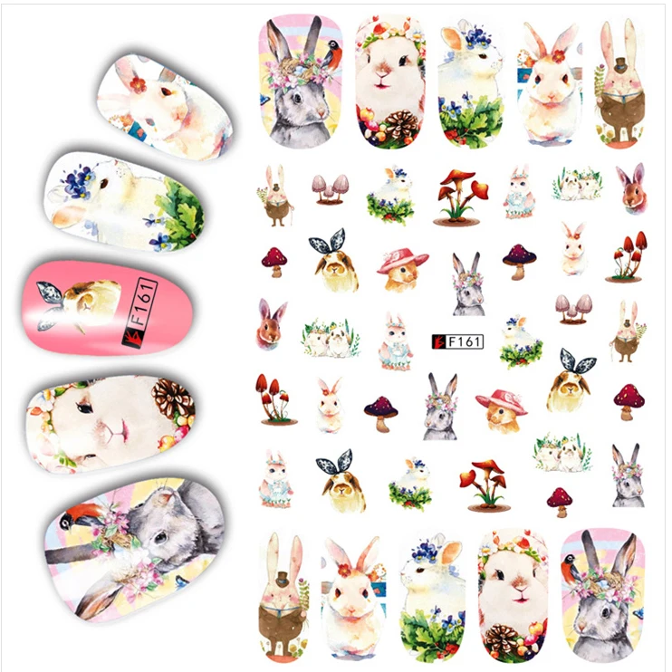 1pcs 3D Super Thin Nail Stickers Tips Art Adhesive Decals Manicure Decoration Rabbits Forest Mushroom Wraps F161 | Красота и здоровье