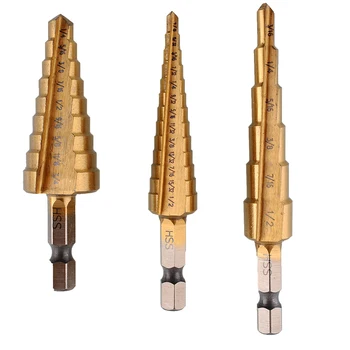 

Pratical 3Pcs HSS Steel Step Cone Drill Bit Set Hex Shank Tools Cutter