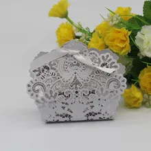 100 х Лазерная резка белая Свадебная коробка конфет подарок Коробки Свадебная вечеринка Сувениры Коробка Шоколада