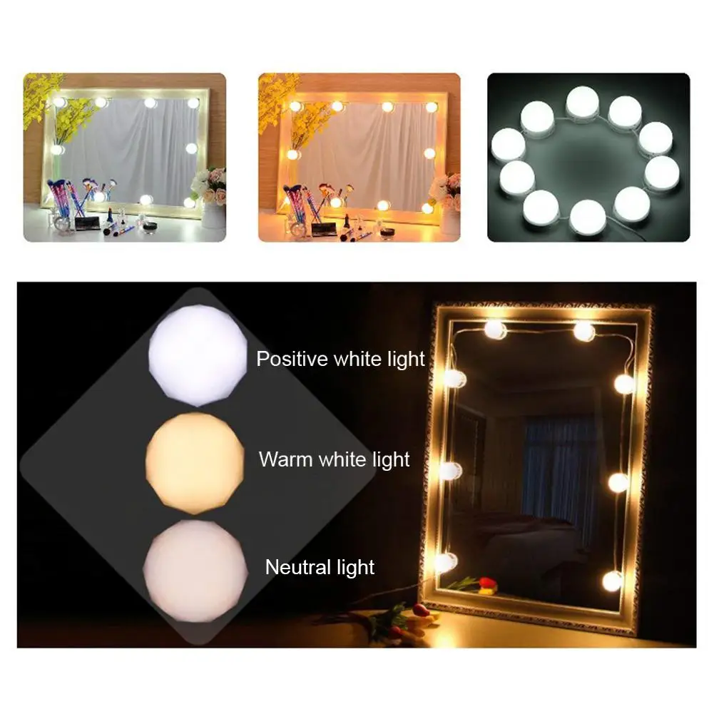

Yfashion LED Makeup Mirror Light 10LEDs Dimmable Light Bulb Makeup Mirror USB Charging Port Cosmetic
