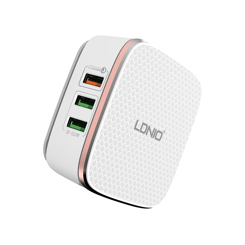 LDNIO белый с золотым ободом Surporrt QC2.0 Быстрая зарядка US/UK/EU вилка мобильного
