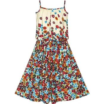 

Girls Dress Tank Coffe Brown Flower Sundress Cotton 2020 Summer Princess Wedding Party Dresses Clothes Size 4-10 Carnival