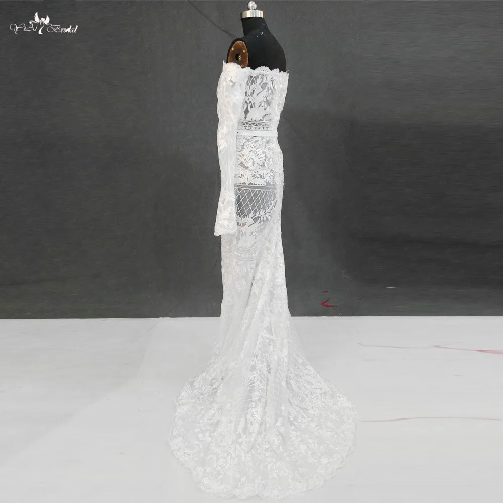 Rsw1137 реальные фотографии yiaibridal с плеч с длинным рукавом Кружево Русалка свадебное платье