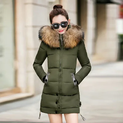 Зимняя куртка, пальто, новинка размера плюс, длинная парка с капюшоном, верхняя одежда с меховым воротником, тонкая модная женская куртка, зимнее пальто - Цвет: army greeen