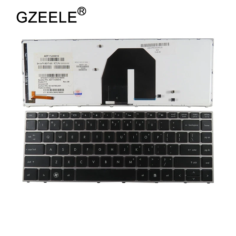 GZEELE US Keyboard For HP Probook 5330 5330M SILVER FRAME BLACK Backlit