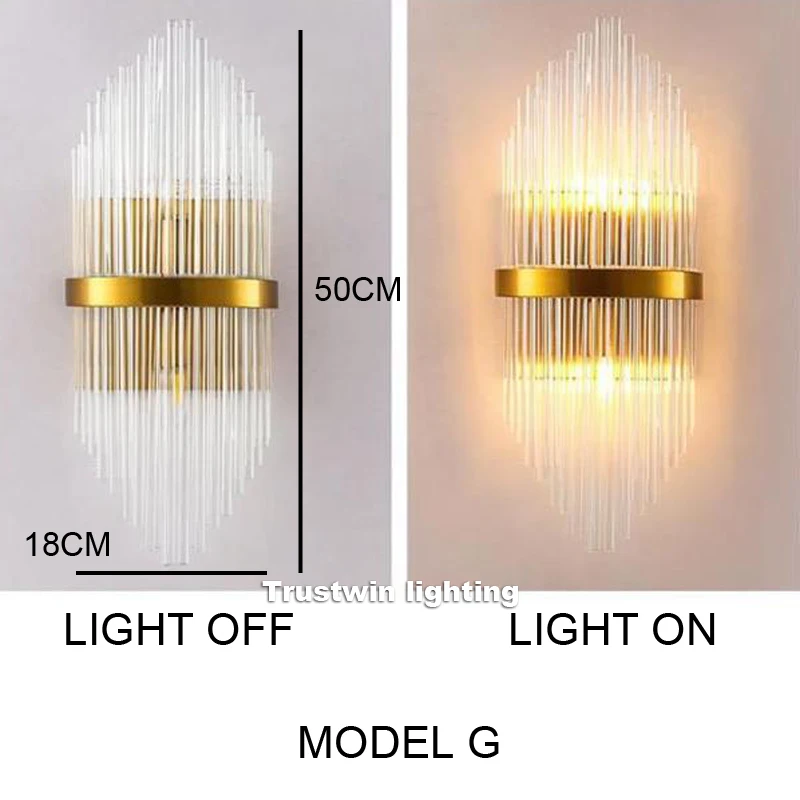 Американский Европейский пост современный Золотой металлический хрустальный стеклянный светильник Настенный светильник светодиодный светильник для виллы отеля фойе гостиной настенное бра