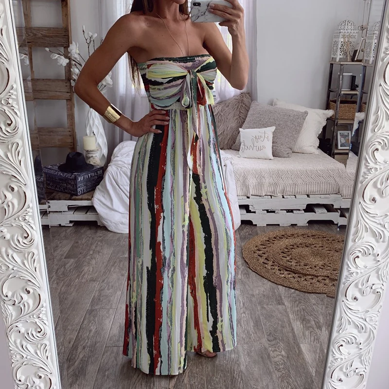 Sexy Women Rainbow Colorful Print Sleeveless Casual Bandeau Lace Up Wide Leg Jumpsuit Hot Summer Beach Holiday Boho Jumpsuit Sexy Women Rainbow Colorful Print Sleeveless Casual Bandeau Lace Up Wide Leg Jumpsuit Hot Summer Beach Holiday Boho Jumpsuit
