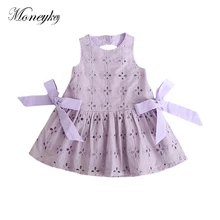 Платье для маленьких девочек, с бантиком, из хлопка, Детские платья для девочек, а-образный вырез; платье принцессы для вечерние платья без рукавов для девочек; летняя детская одежда;
