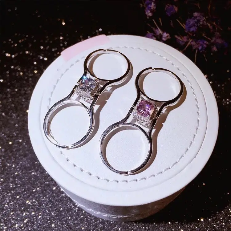 3 цвета INS Vibrato, Открытый Складной флип сразу же изменить два цвета кольца женские корейские два розовых и белых кристаллов женские кольца
