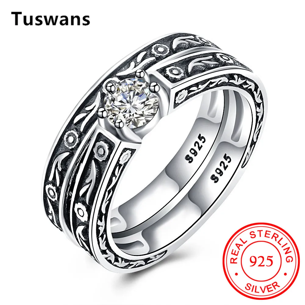 S925 Sterling Silver Brilliant Stackable Ring Set with Clear Round CZ