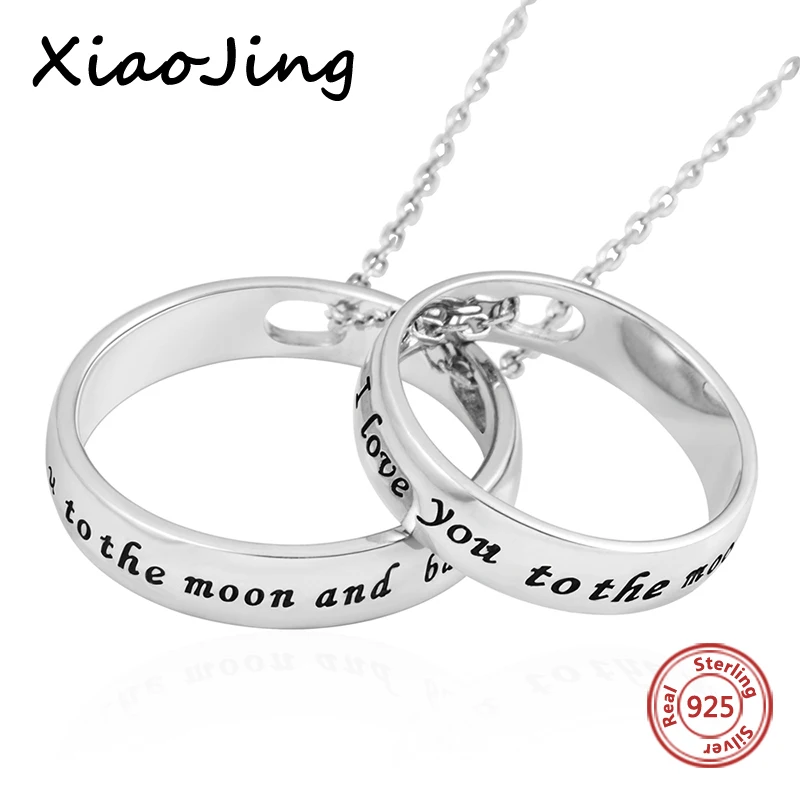 

I love you to the moon and back 925 sterling silver double circles pendant necklaces diy fashion jewelry making for lover gifts