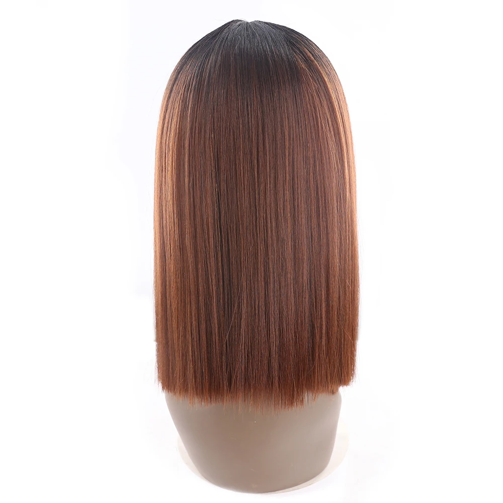 Ombre Black Blonde Red Color Yaki Straight Lace Front Wigs X-TRESS Blunt Natural Hairline Middle Part Synthetic Cosplay Lace Wig