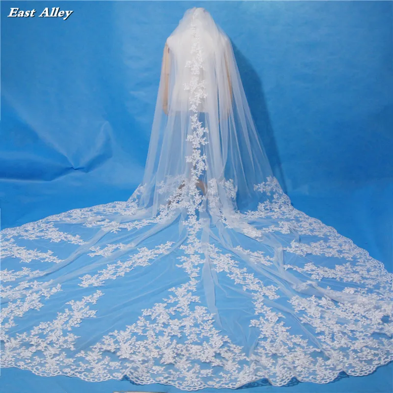 

Cathedral Length Bridal Veil Lace Veil Wide Veil 1 Layer 3 M Wedding Veil Metal Comb Real Photo