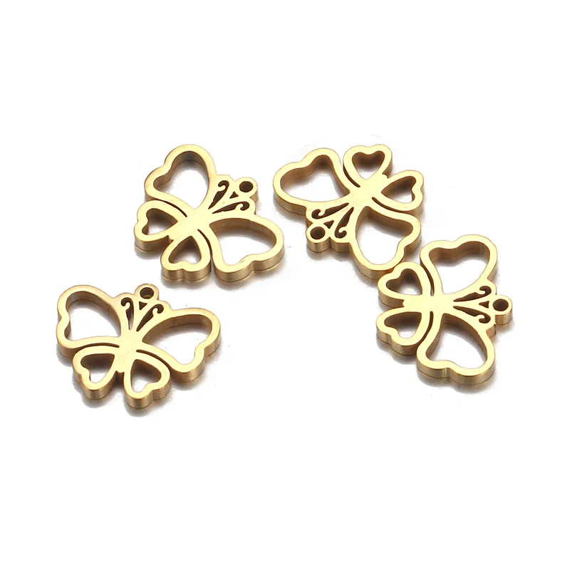 10Pcs/lot Stainless Steel Gold Silver Color Charms Hollow Butterfly Charms Pendant for Necklace Jewelry DIY Making Accessories