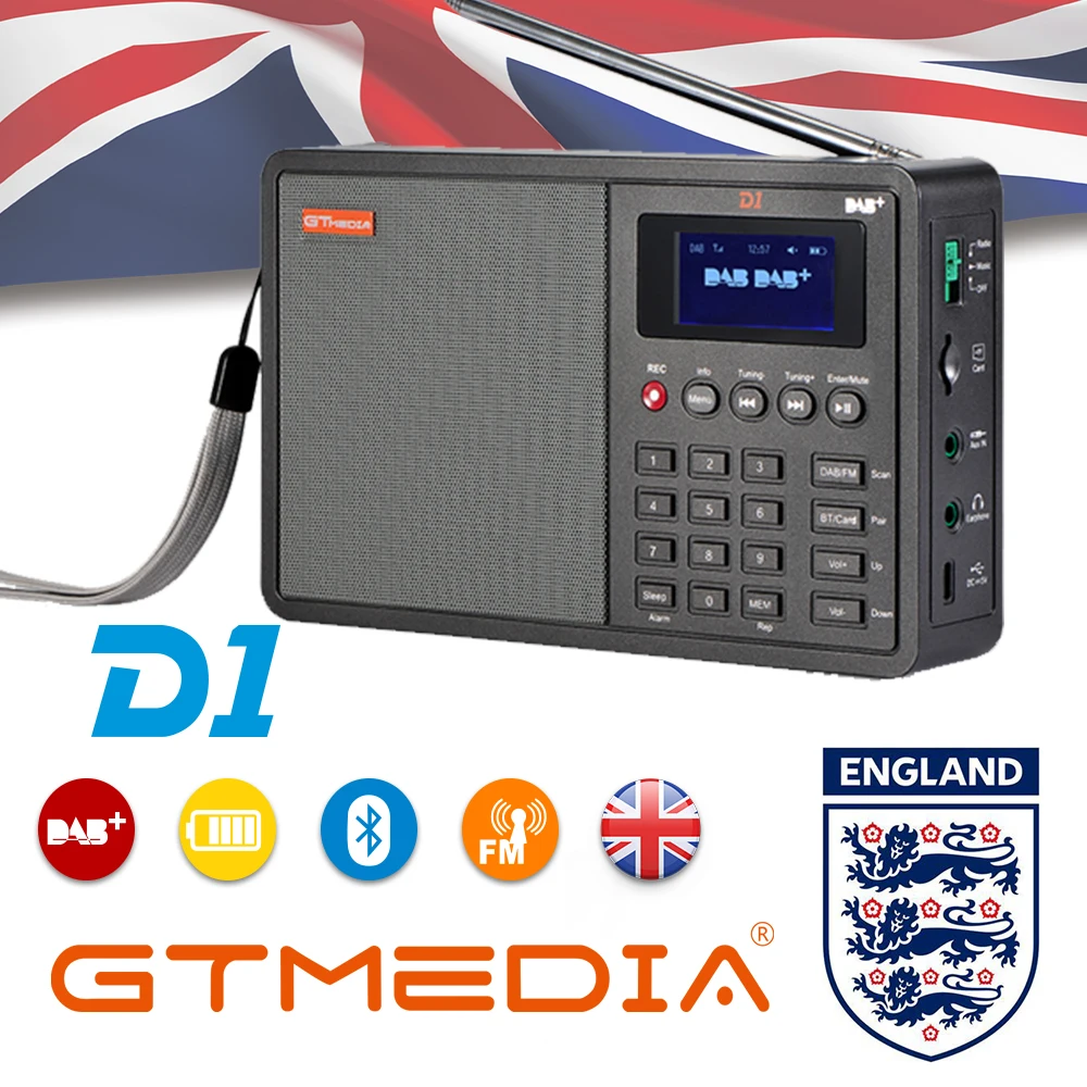 

Portable Professional Radio GTMedia D1 DAB+Radio Stero Support Sleep For UK EU With Bluetooth Built-in Loudspeaker