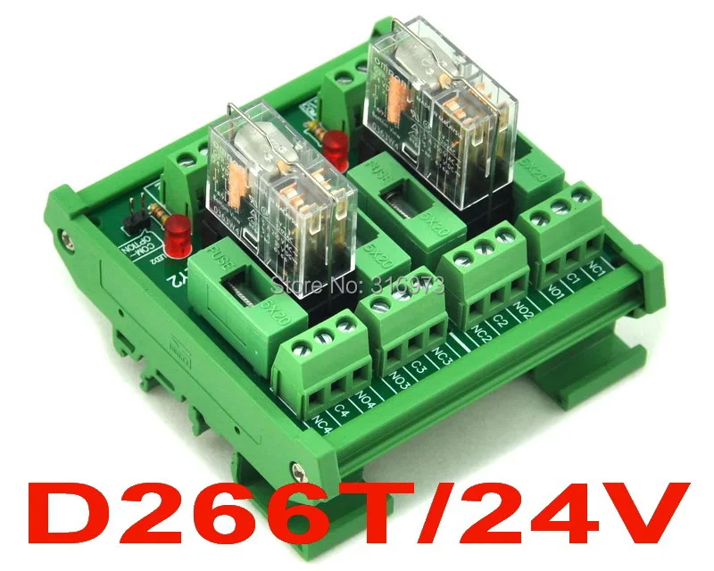 

DIN Rail Mount Fused 2 DPDT 5A Power Relay Interface Module, G2R-2 24V DC Relay.