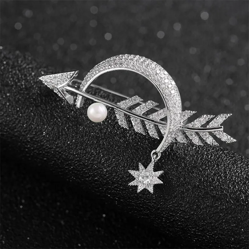2019 Blingbling горный хрусталь звезда стрелка Луна с жемчужной брошью булавка модные