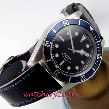 

41mm Corgeut Black Sterile Dial Top Brand Luxury Stainless steel Case Leather strap Date Automatic movement men's Watch