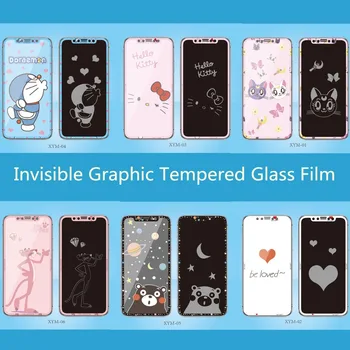 

Cute Cartoon Pink Panther Doraemon Cat Front Screen Color Invisible Graphic Tempered Glass Film For iPhone11 Pro MAX X XR XS MAX