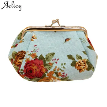 

Aelicy Luxury Womens Wallets and Purses Small Lady Retro Vintage Flower Coin Purses Girl Canvas Hasp Women's purses Key Packet