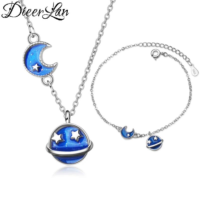 

2019 Bijoux New Bridal Jewelry Sets 925 Sterling Silver Long Blue Moon Choker Necklaces Punk Bohemia Bracelets for Women Brincos